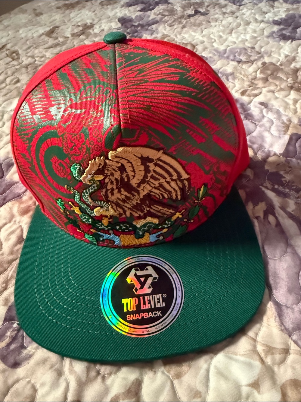 Top Level MEXICO Red & Green Snapback Hat with Embroidered Eagle